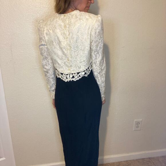 Vintage Scott McClintock Black & White Long Sleeve Lace Trim Gown Dress Size 10 - Picture 5 of 5